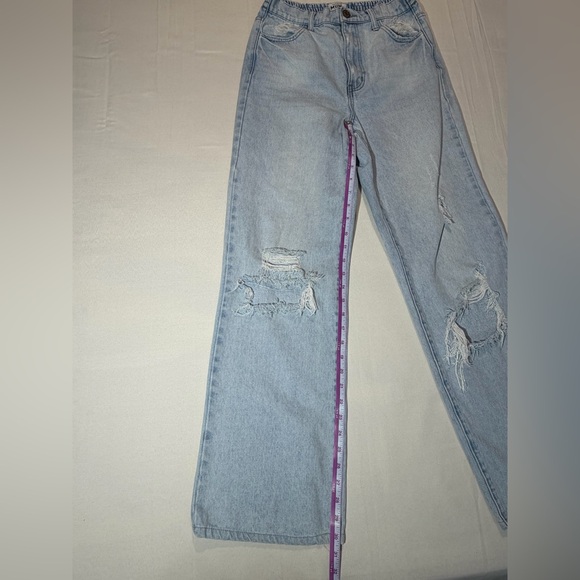 Show Me Your Mumu 90s Straight Jeans Powder Blue Distressed High Rise 25 Boho - Picture 8 of 9